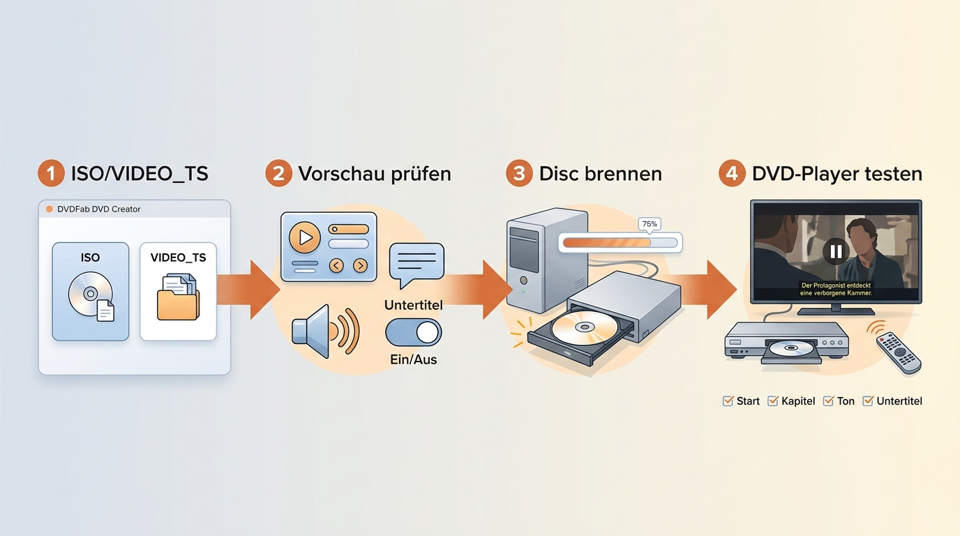 ISO und Disc auf Menü, Ton, Untertitel und DVD-Player-Kompatibilität prüfen