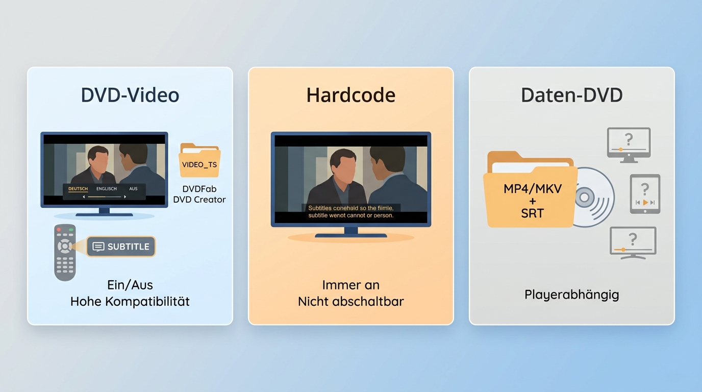 DVD-Video, feste Untertitel und Daten-DVD im Vergleich für normale DVD-Player