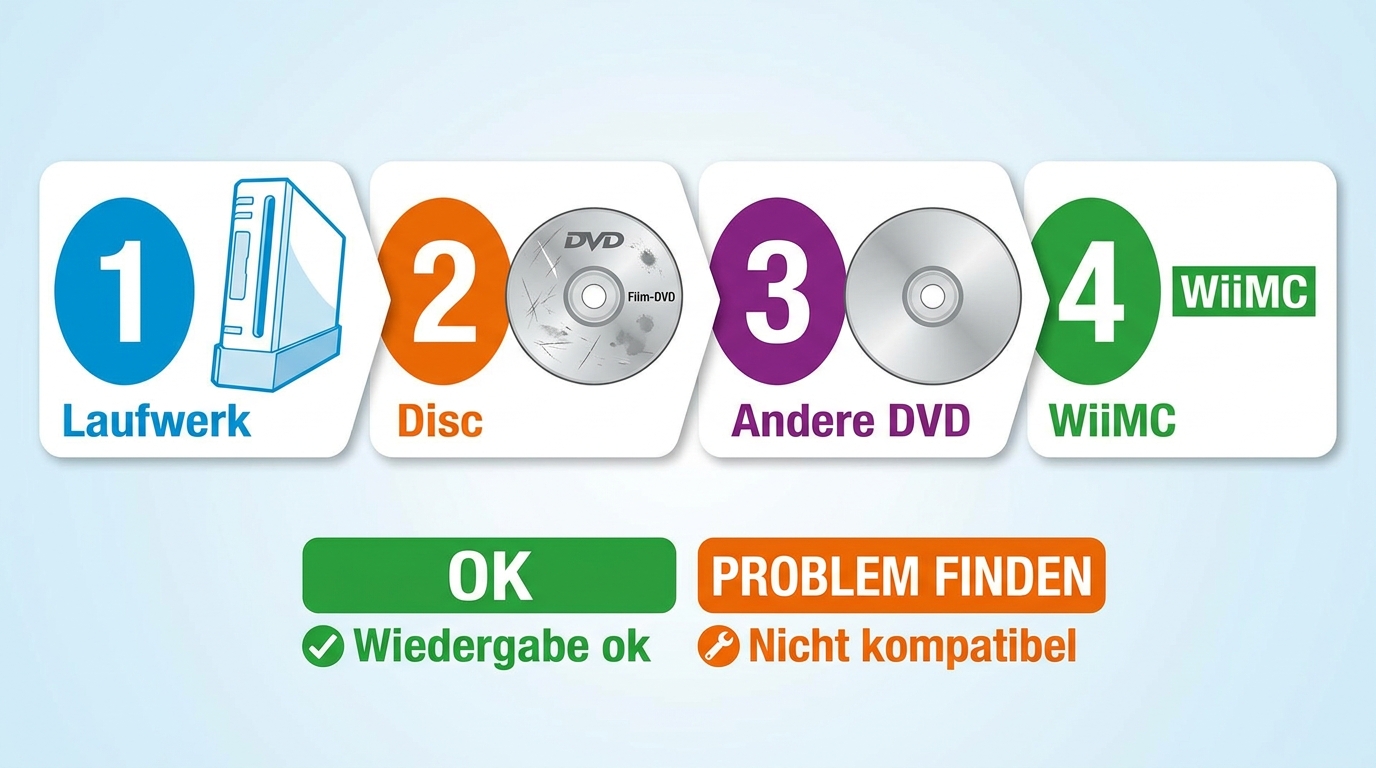Fehlersuche für WiiMC-DVDs von Laufwerksrevision über Disc bis zur WiiMC-Version