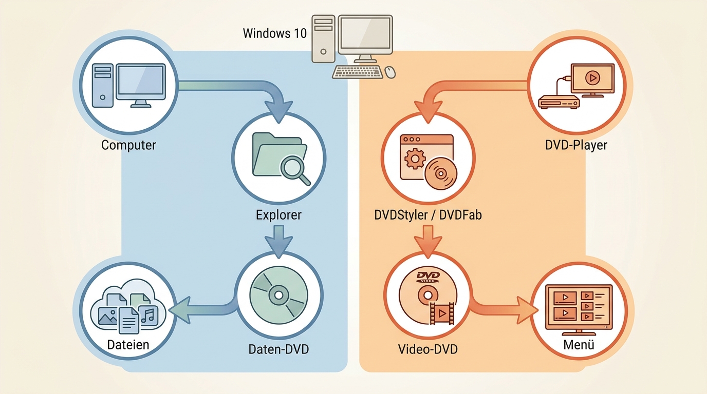 Windows 10: Daten-DVD per Explorer oder Video-DVD mit Authoring-Software erstellen