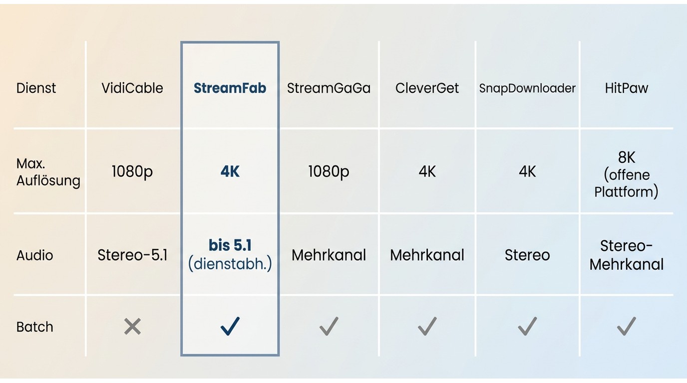 VidiCable, StreamFab, StreamGaGa, CleverGet, SnapDownloader und HitPaw im Vergleich