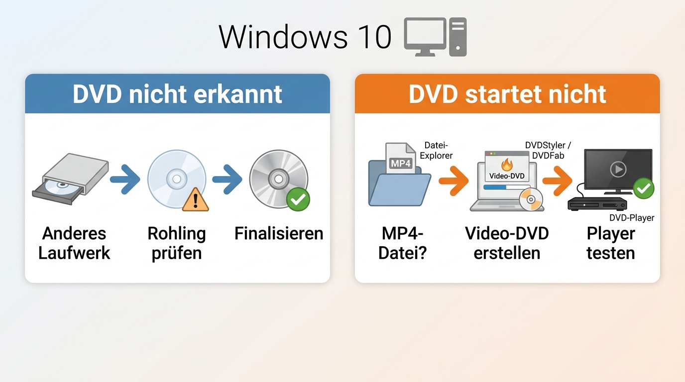 Fehlerdiagnose für nicht erkannte DVDs und nicht startende Video-DVDs unter Windows 10