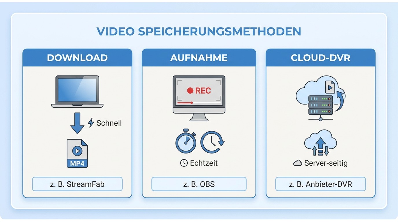 Direkter Download, Aufnahme und Cloud-DVR im Vergleich