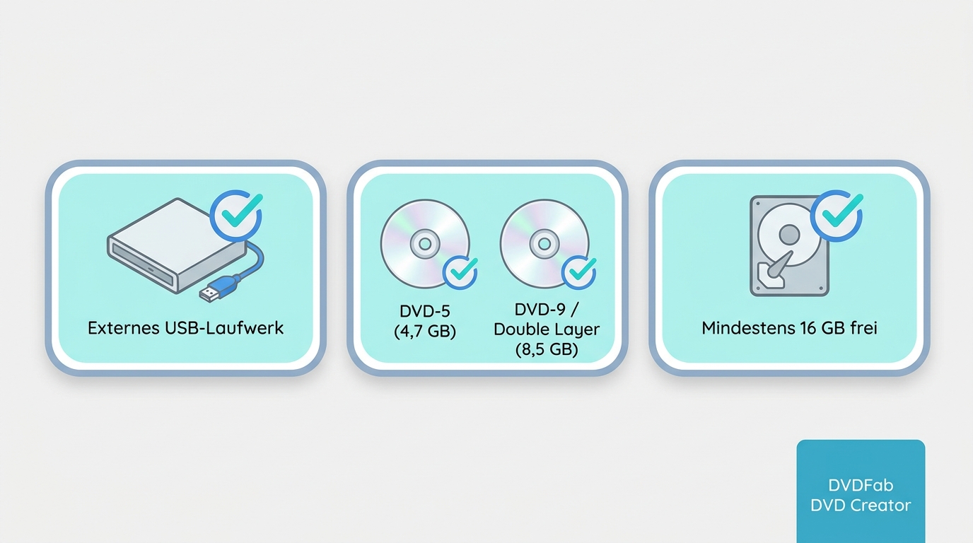 DVD auf dem Mac brennen mit externem Laufwerk, DVD-Rohling und freiem Speicher