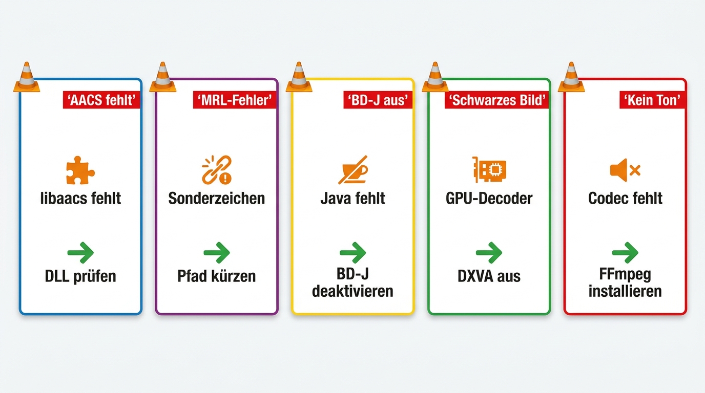 VLC Blu-ray Fehlermeldungen: AACS, MRL und BD-J Ursachen und Lösungsschritte