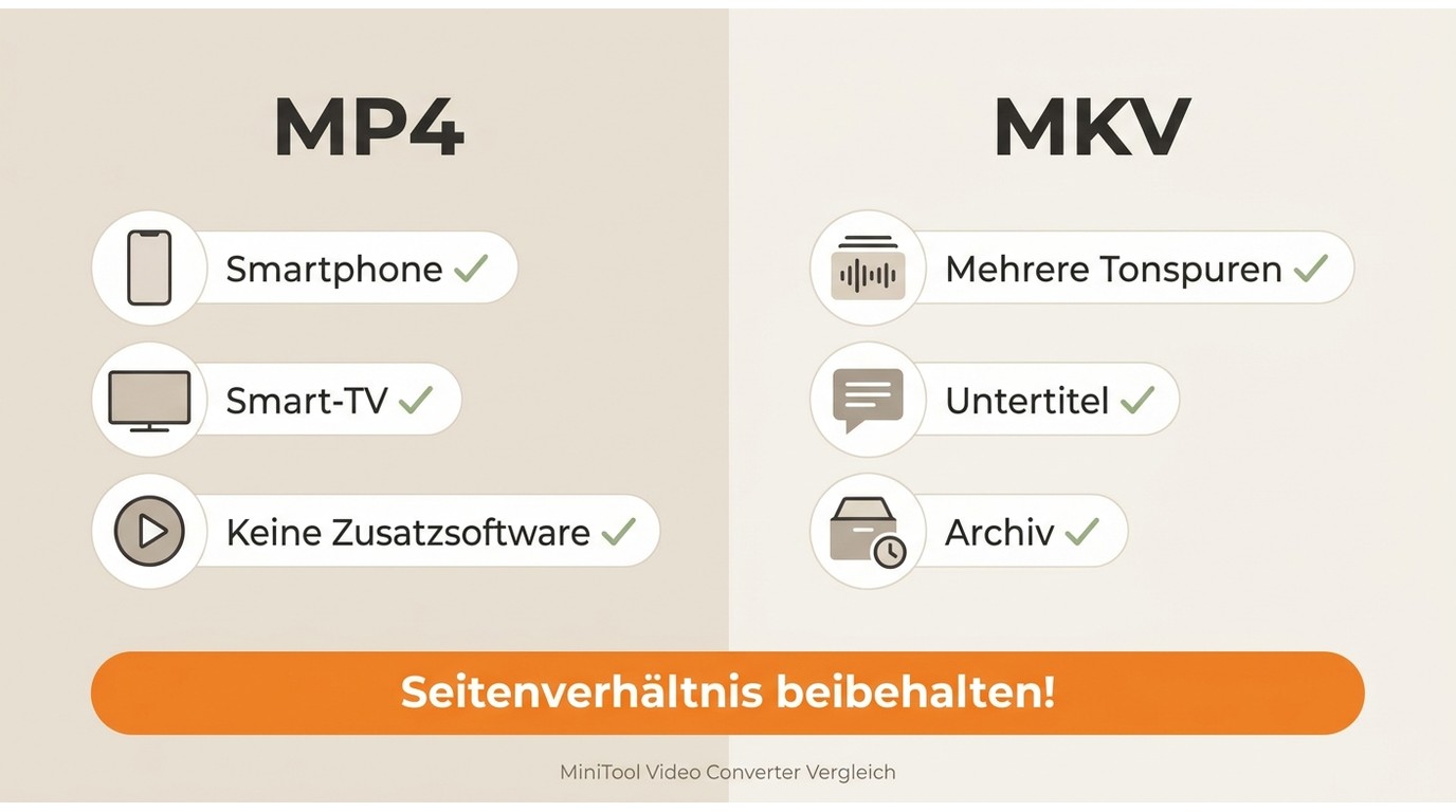 MP4 und MKV bei MiniTool Video Converter vergleichen