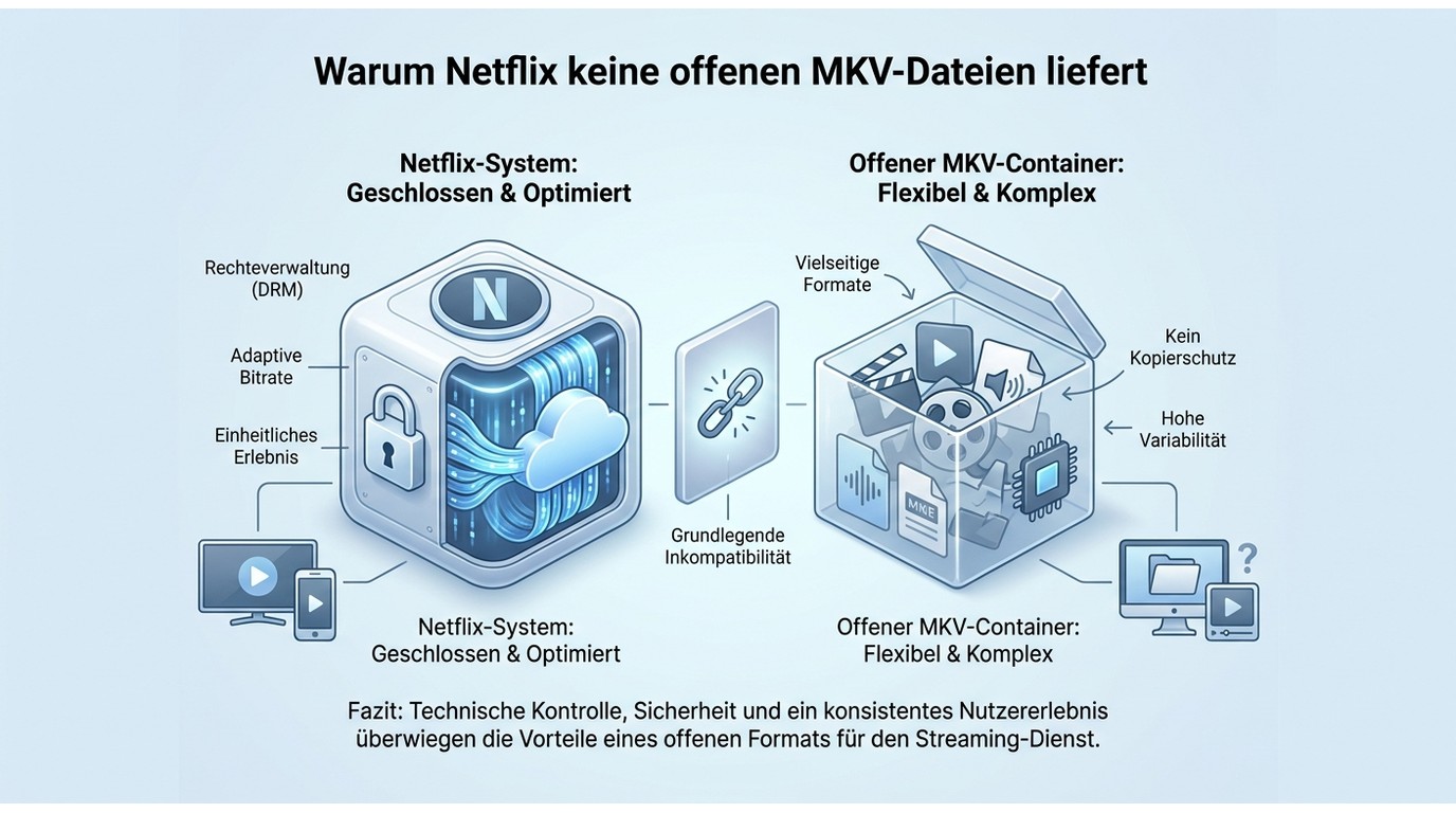 Netflix-App-Download und offene MKV-Datei im Vergleich