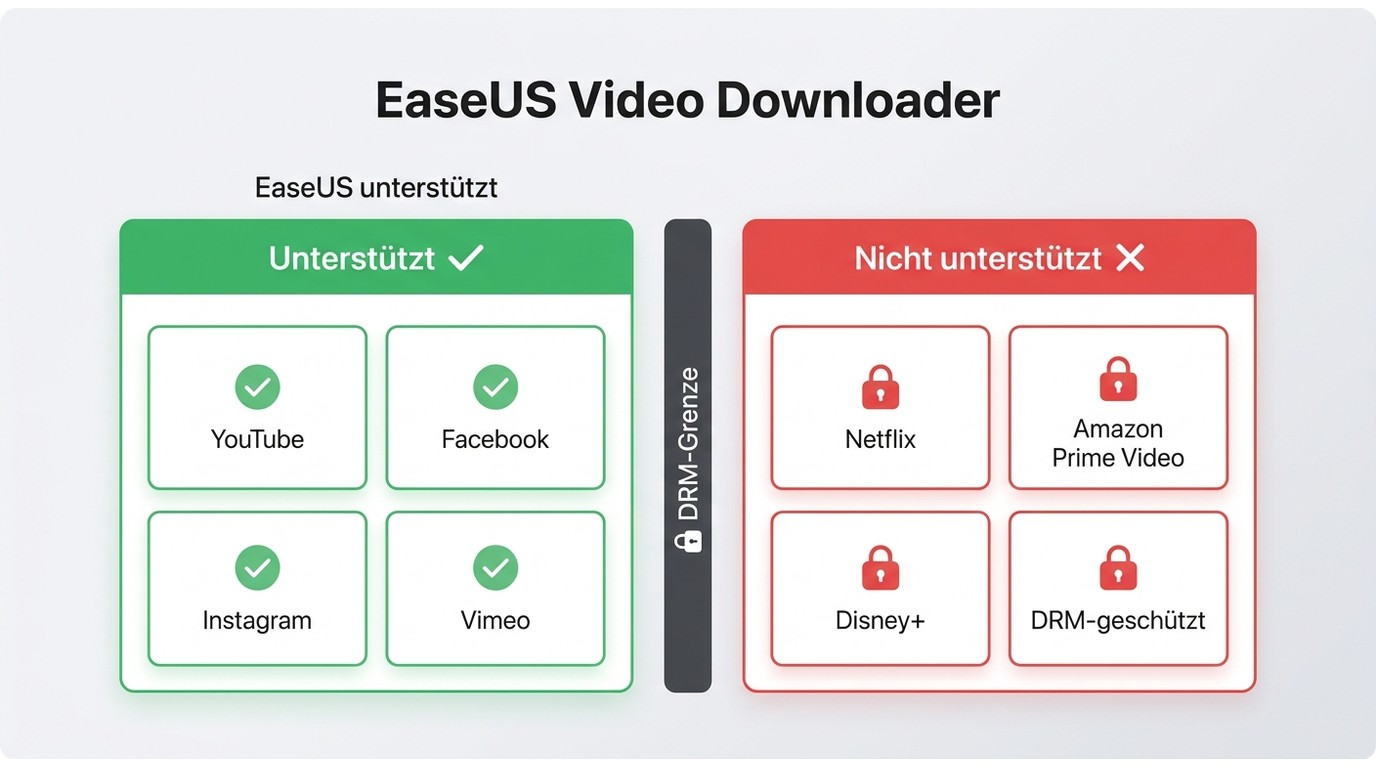 EaseUS Plattformunterstützung: Videoportale, Social Media und Grenzen bei DRM-Streaming