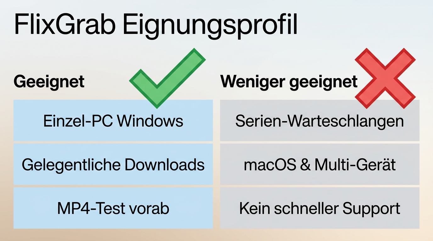 FlixGrab Eignungsprofil für Windows-Einzeldownloads und Serien