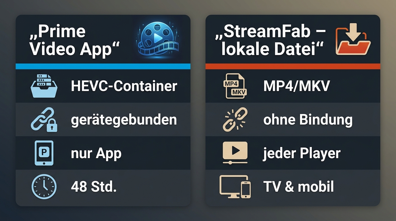 Prime Video App-Download und lokale Videodatei im Vergleich