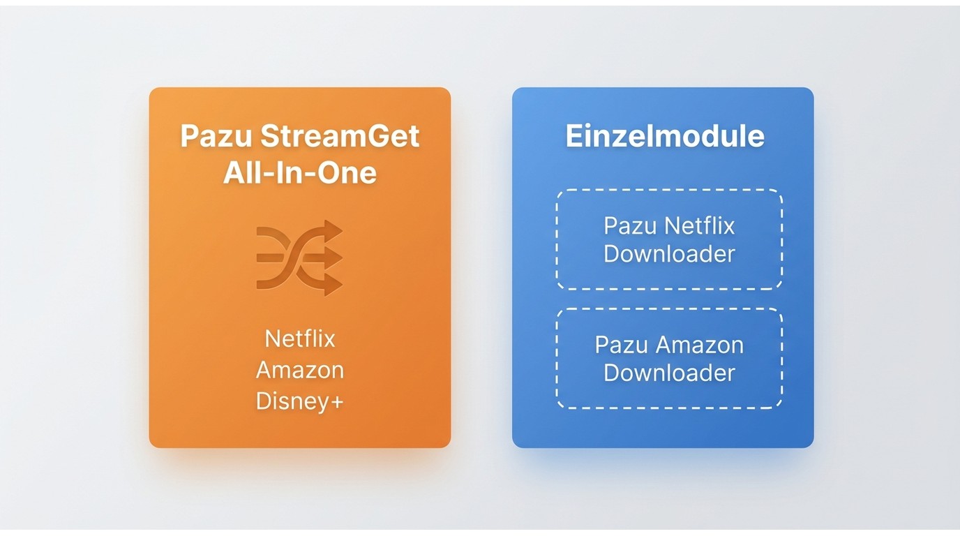 Pazu All-In-One vs. Einzelmodule: Netflix und Amazon Downloader als separate Produkte