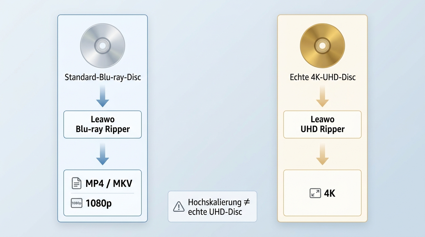 Leawo Blu-ray Ripper für Standard-Blu-rays und Leawo UHD Ripper für echte 4K-UHD-Discs.