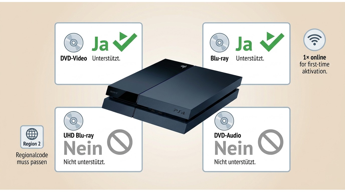 PS4-Unterstützung für DVD, Blu-ray und ungeeignete Disc-Formate
