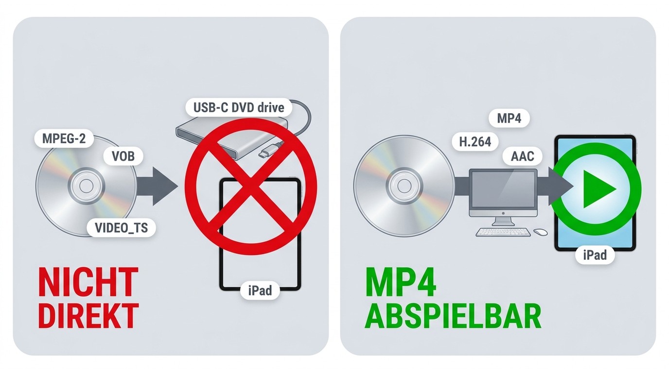 DVD-Video-Struktur und iPad-kompatible MP4-Datei im Vergleich