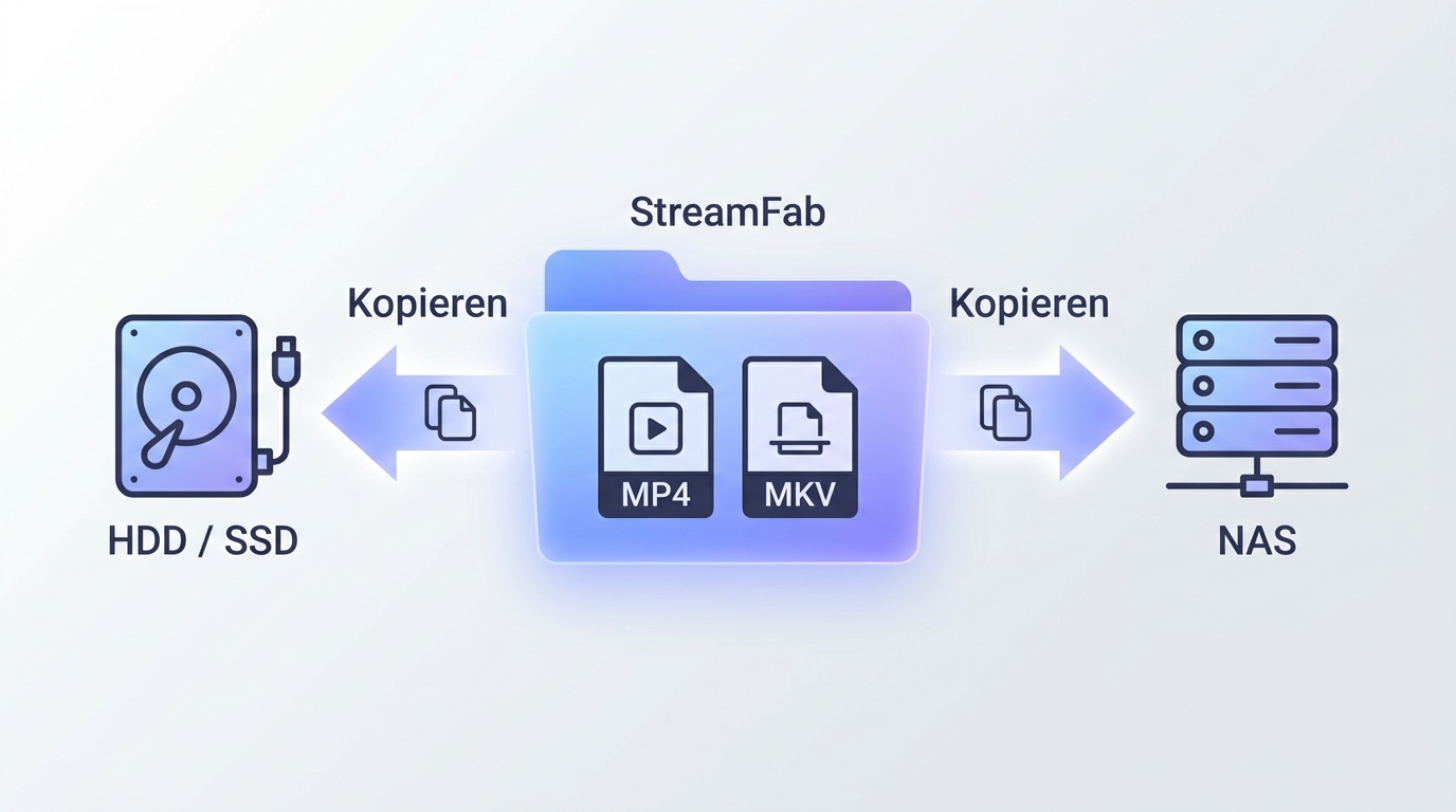 MP4- und MKV-Dateien aus StreamFab auf externe Festplatte oder NAS kopieren.