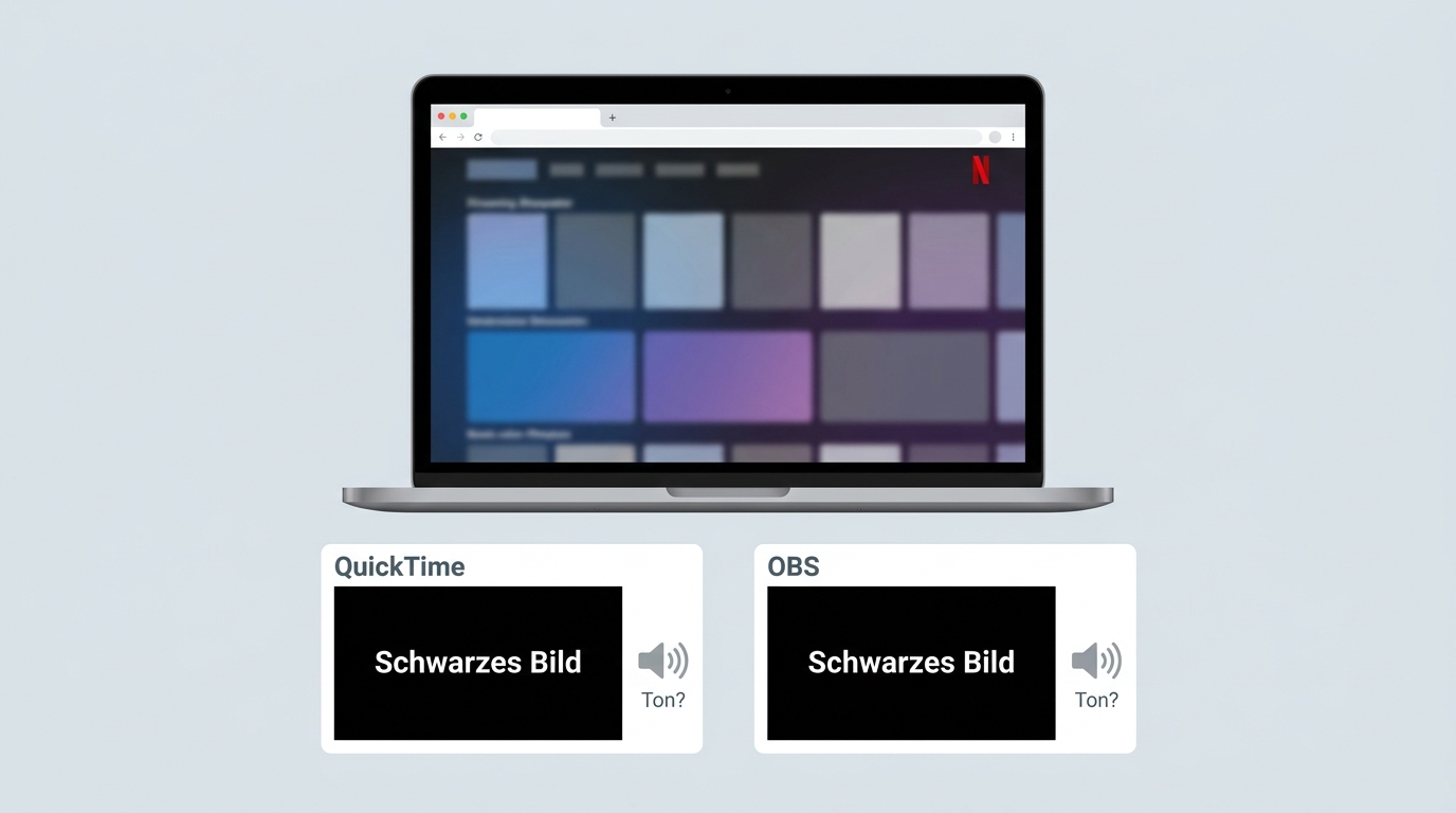QuickTime und OBS können bei geschützter Netflix-Wiedergabe ein schwarzes Bild aufnehmen.