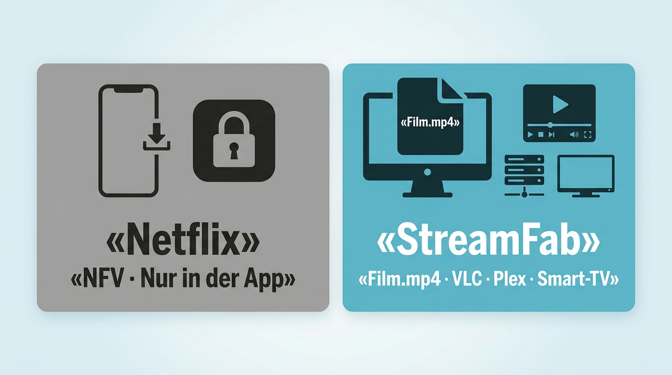 Netflix-App-Download als NFV gegenüber lokaler MP4 für VLC, Plex und Smart-TV.