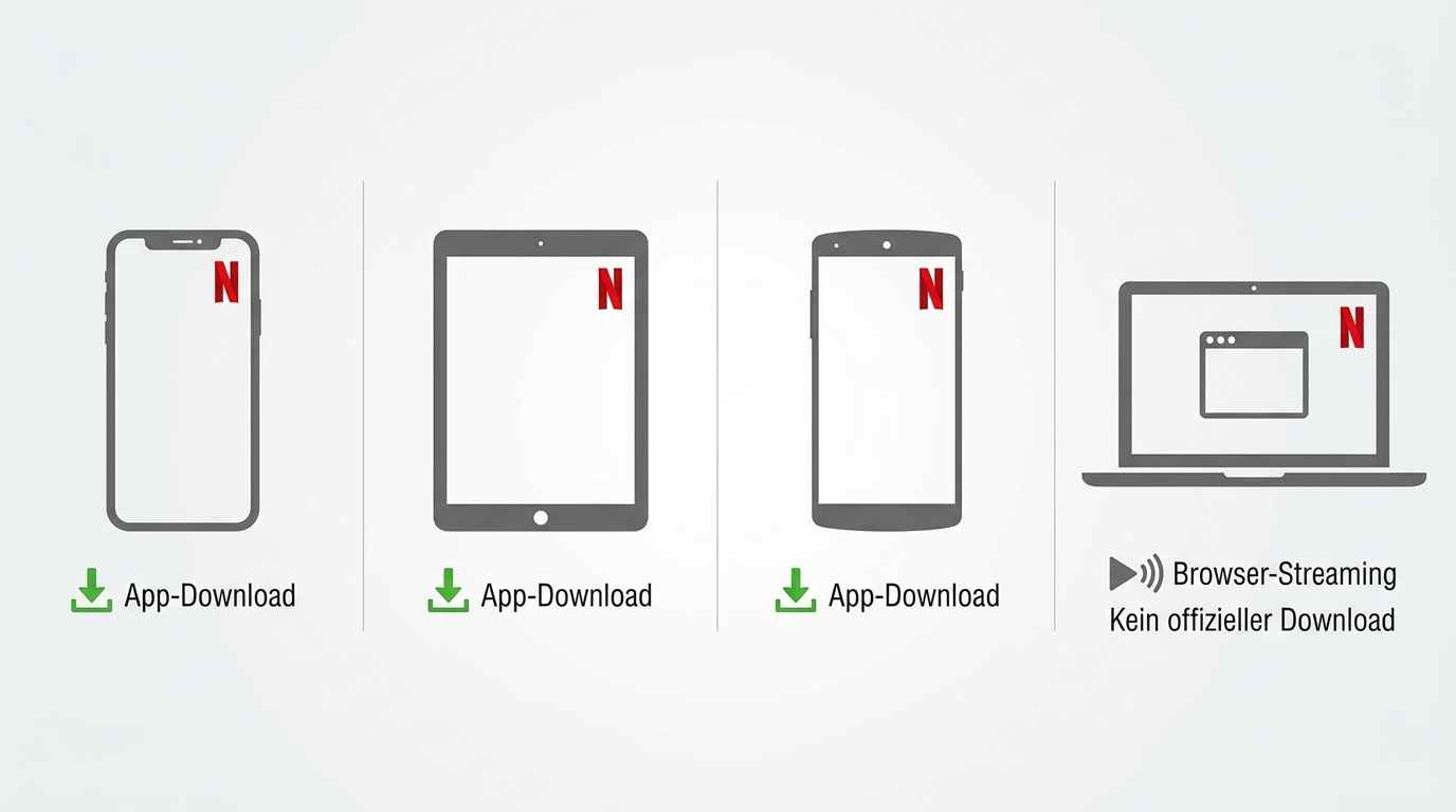 Offizielle Netflix-Downloads funktionieren auf unterstützten Mobilgeräten und Chromebooks, nicht im Mac-Browser.