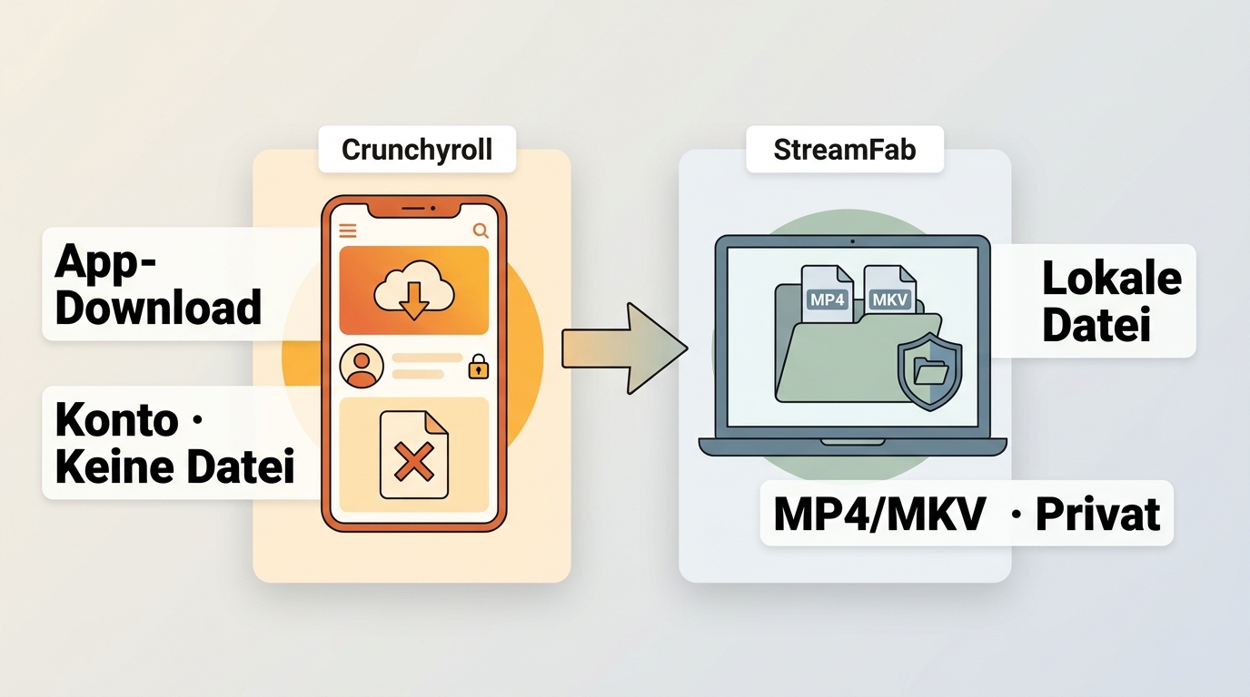 Vergleich von Crunchyroll-App-Downloads und lokalen MP4- oder MKV-Dateien am Desktop