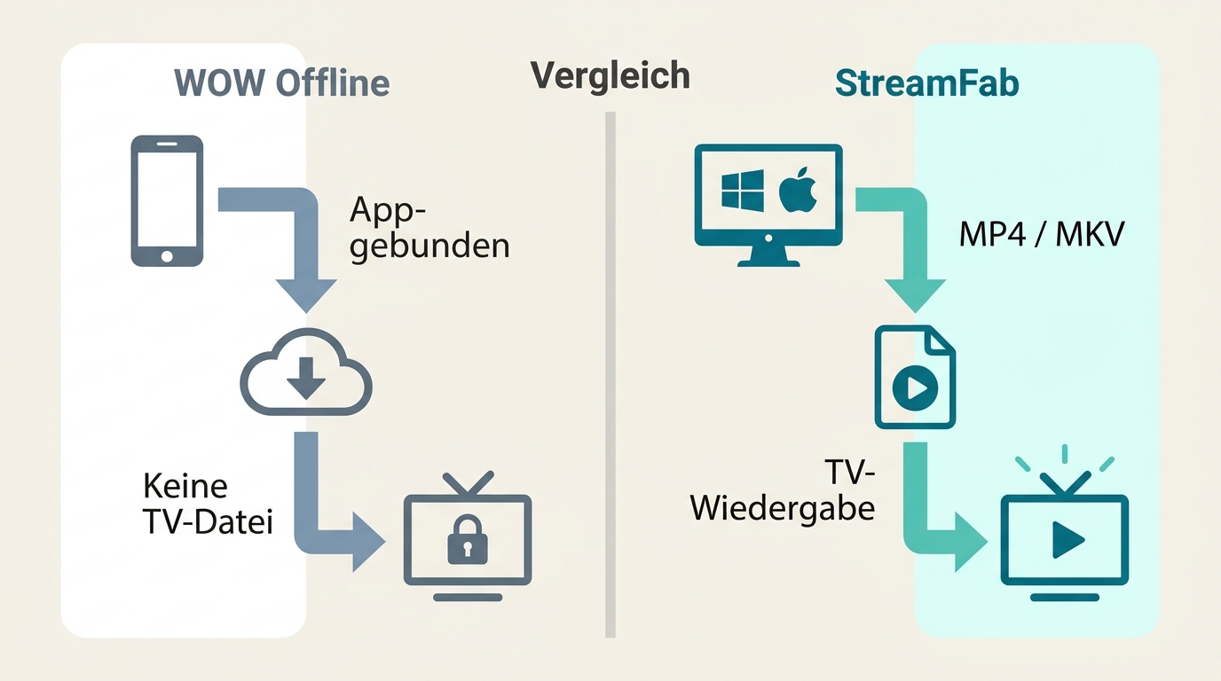WOW Offline-Modus und lokale MP4- oder MKV-Datei im Vergleich