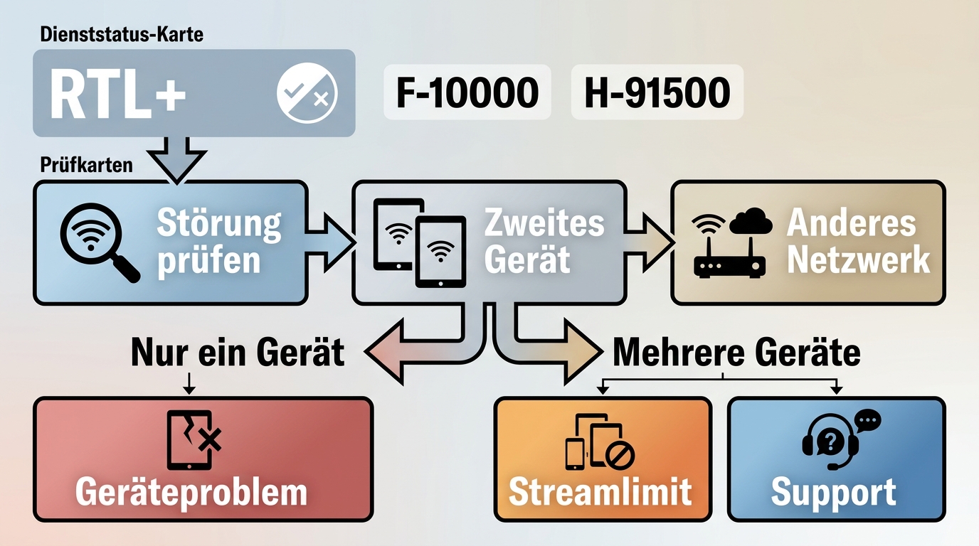 RTL+ Fehlercodes wie F-10000 und 90002 systematisch prüfen