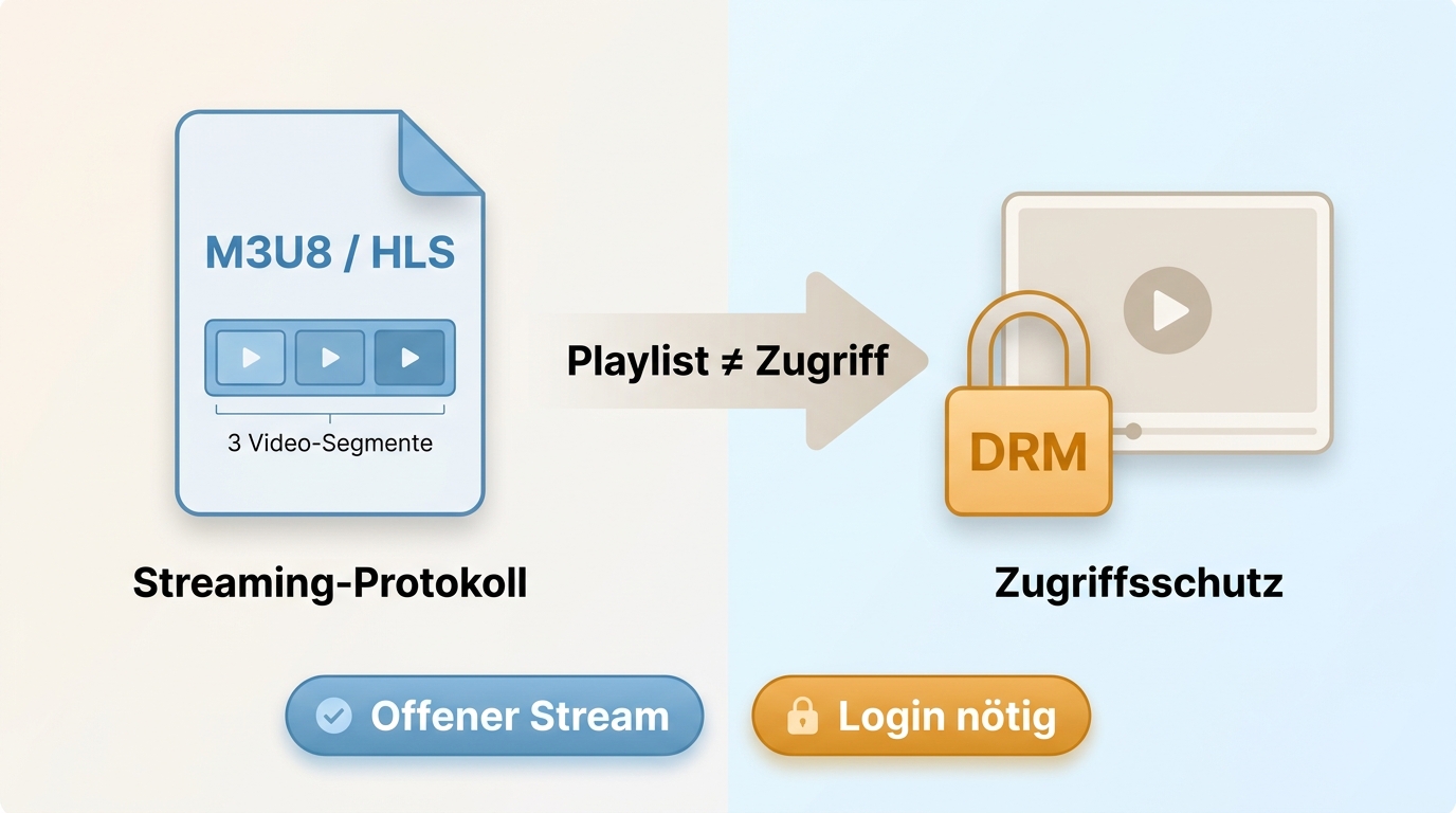 M3U8-Playlist und DRM als getrennte Ebenen bei HLS-Streams.