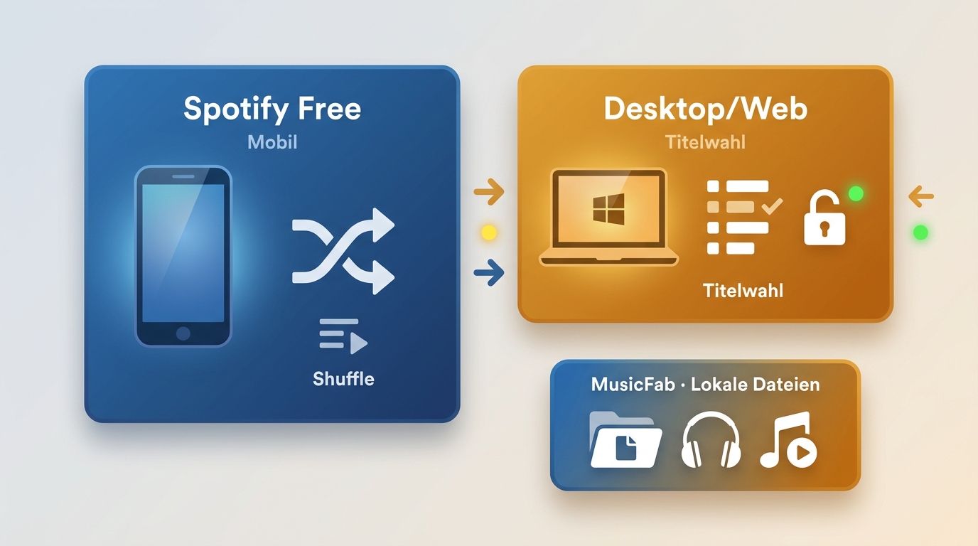 Spotify Free auf Mobilgeräten im Vergleich zu Desktop und Webplayer