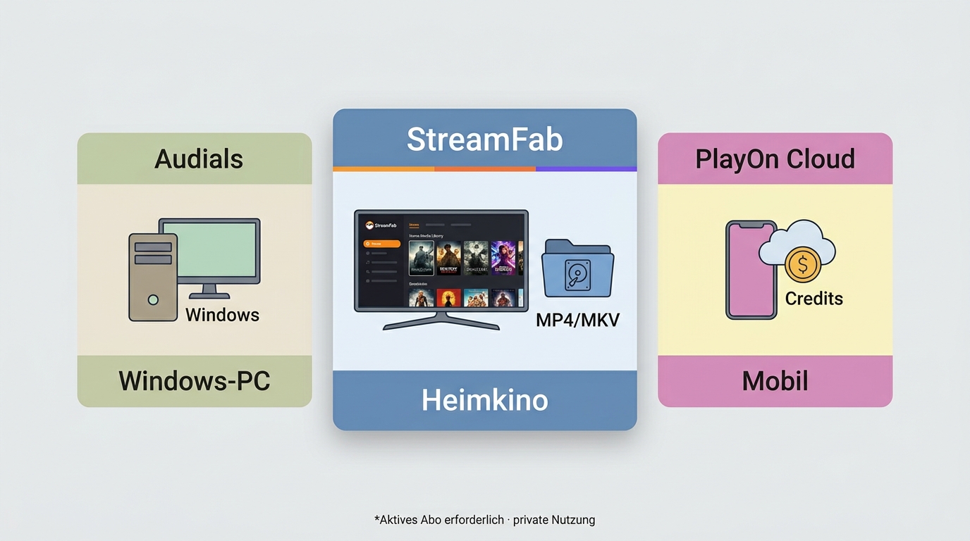 Audials PlayOn und StreamFab für unterschiedliche Nutzungsfälle