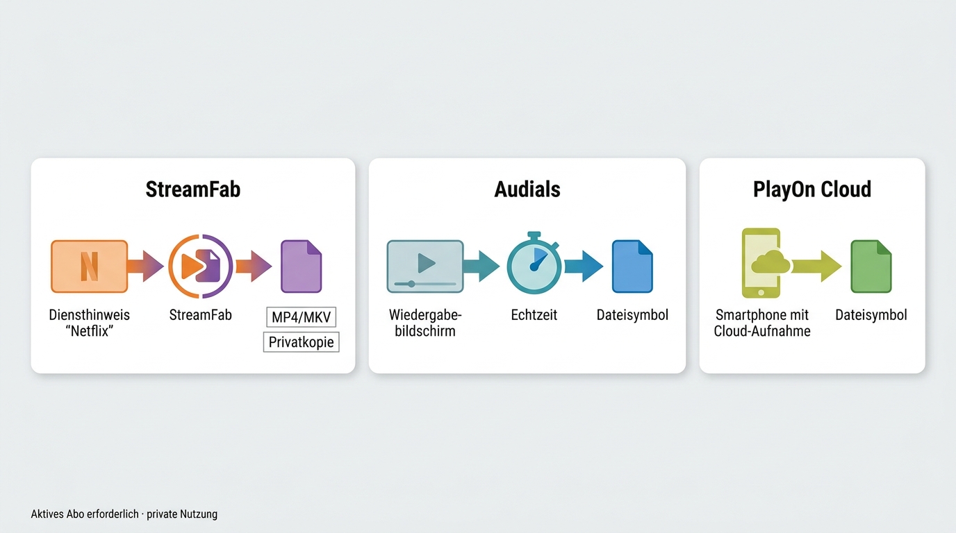 Unterschied zwischen Download mit StreamFab und Aufnahme mit Audials oder PlayOn