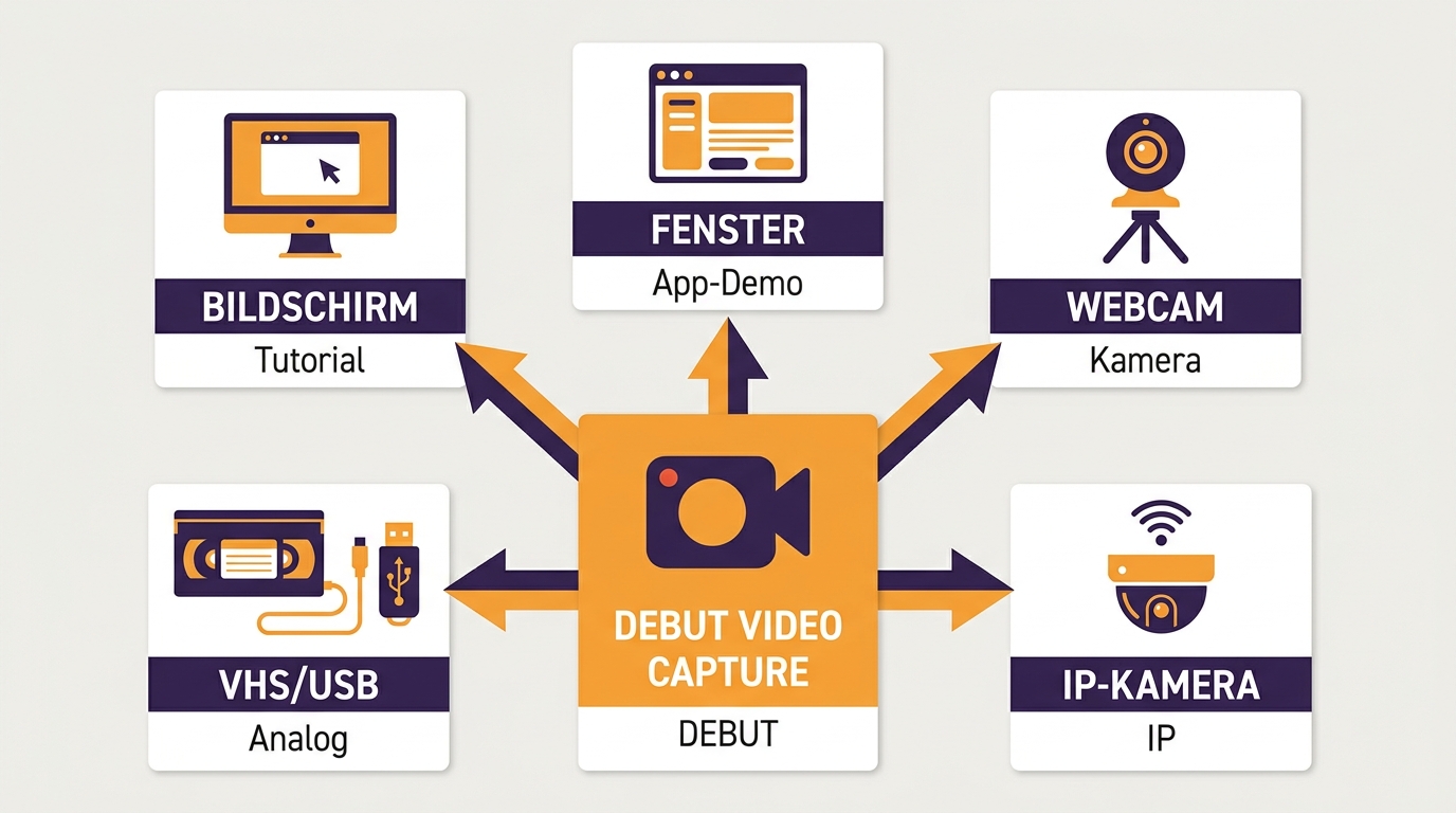 Debut Video Capture mit Bildschirm Webcam VHS und Netzwerkkamera