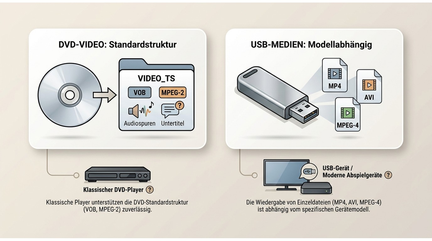 DVD-Video mit VIDEO_TS und VOB im Vergleich zu MP4 und AVI auf USB