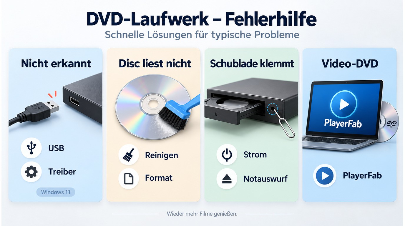 Fehlersuche für DVD-Laufwerk mit Windows 11, Disc-Prüfung und PlayerFab