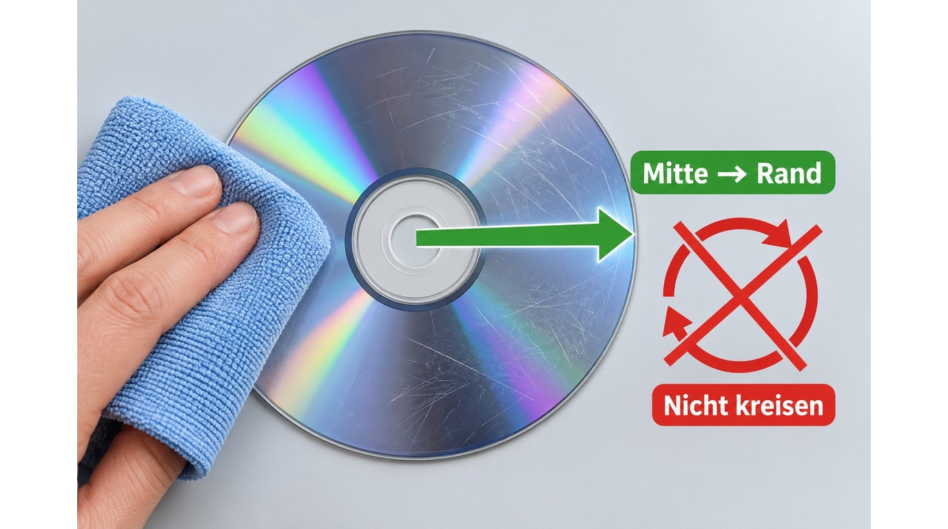 Radiale Reinigung einer DVD von der Mitte zum Rand