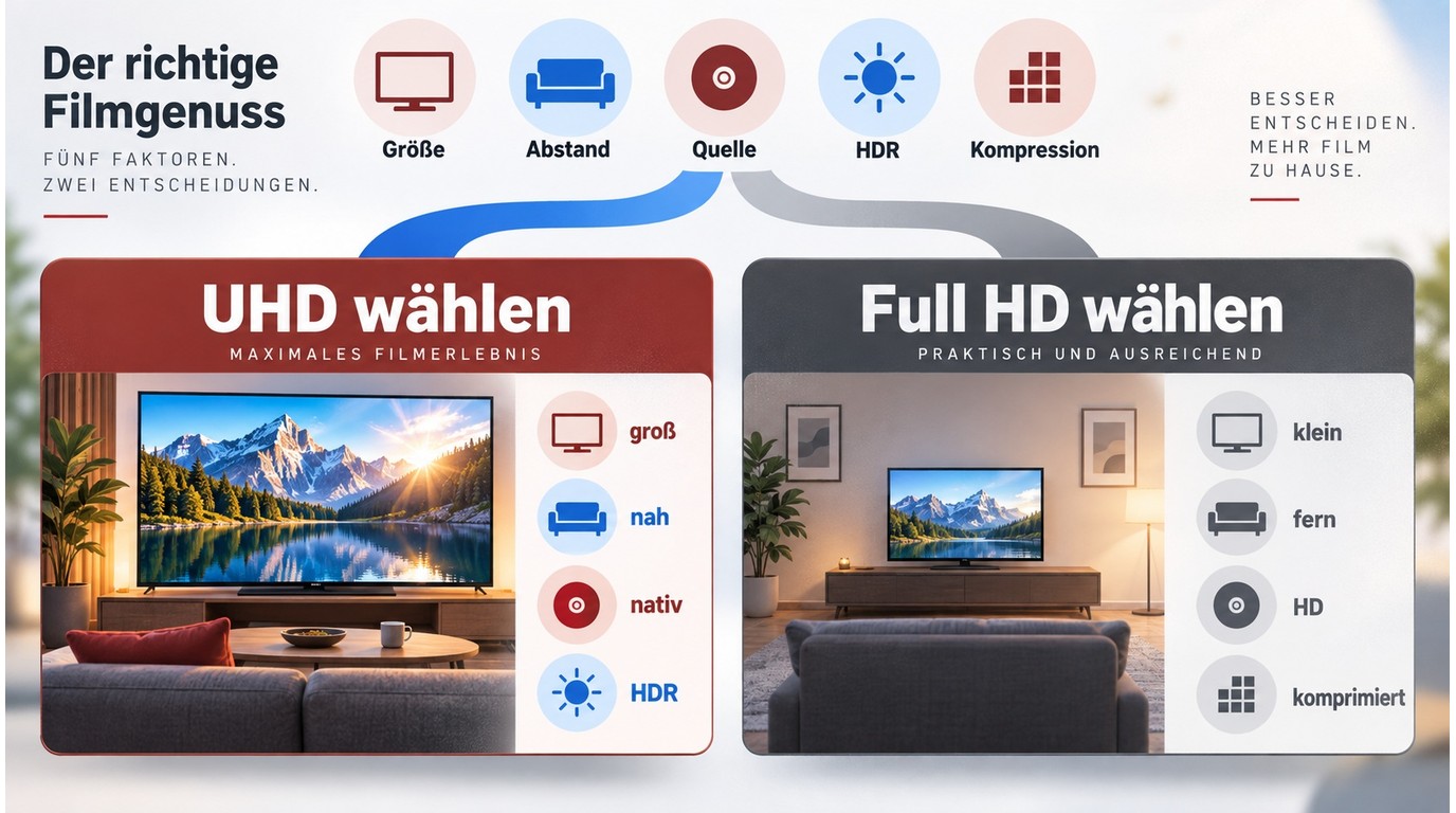 Entscheidungshilfe für UHD oder Full HD nach Größe, Abstand und Quelle