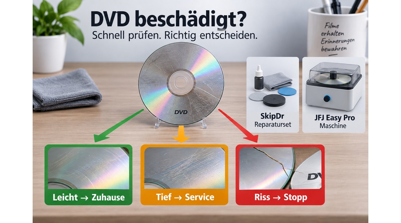 Entscheidung zwischen Heimversuch, Schleifservice und Abbruch bei DVD-Schäden