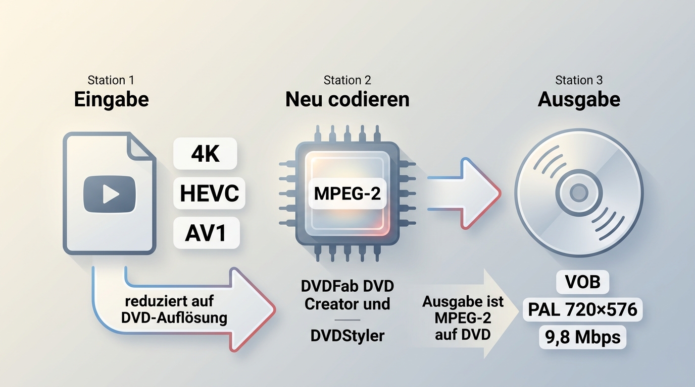 Ablauf von 4K-HEVC und AV1 zu MPEG-2, VOB und PAL-DVD