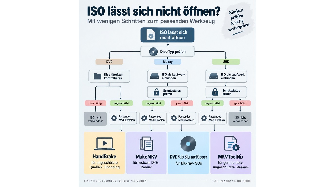 Diagnoseweg für ISO-Probleme mit Disc-Typ, Struktur und Schutzstatus