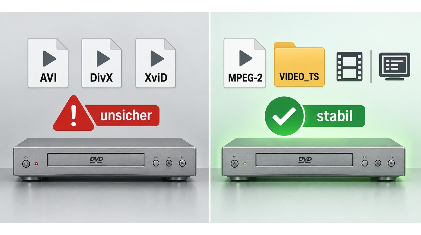 DVD-Player erwarten MPEG-2 und VIDEO_TS statt beliebiger AVI-Codecs