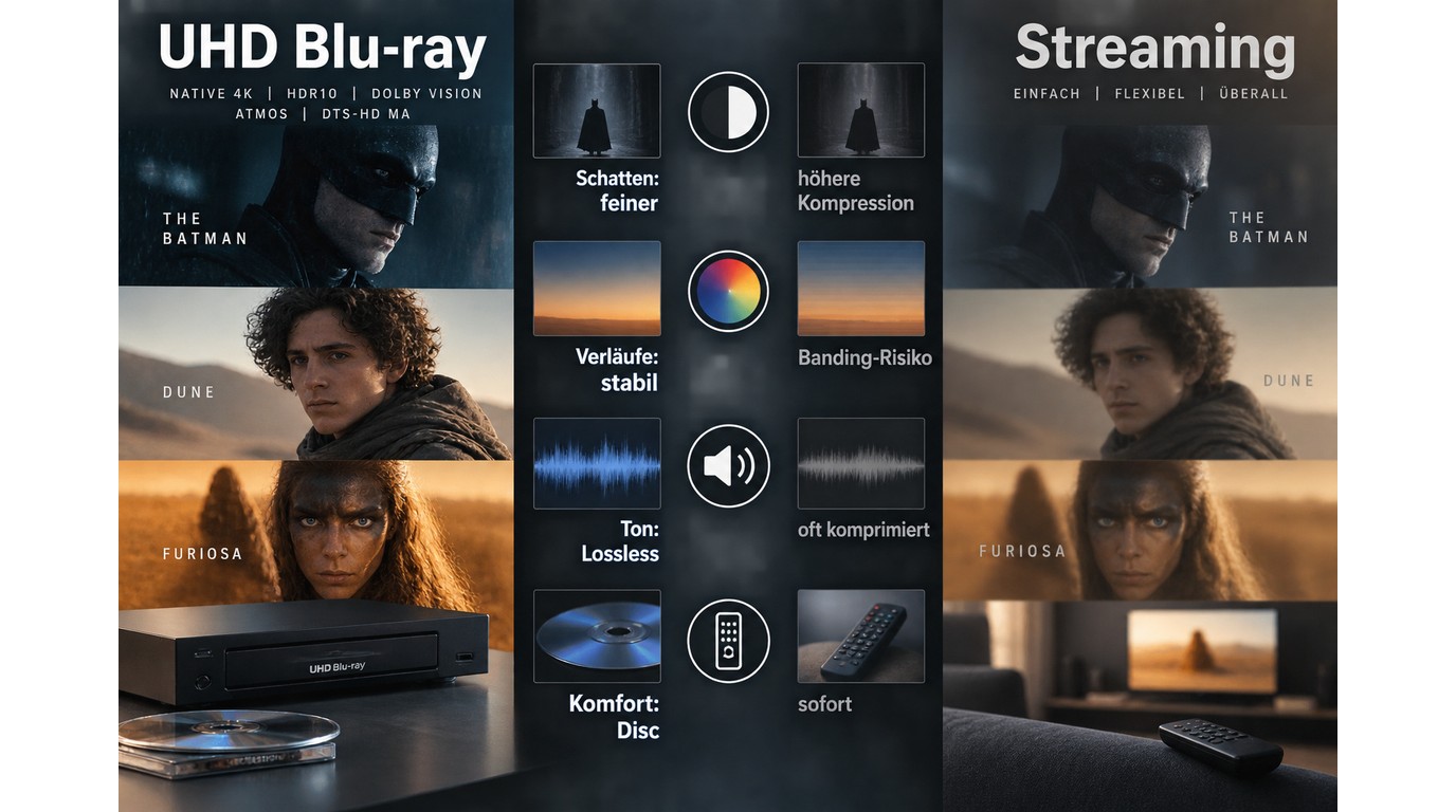 UHD Blu-ray und Streaming im Vergleich bei Schatten, Farbverläufen und Ton