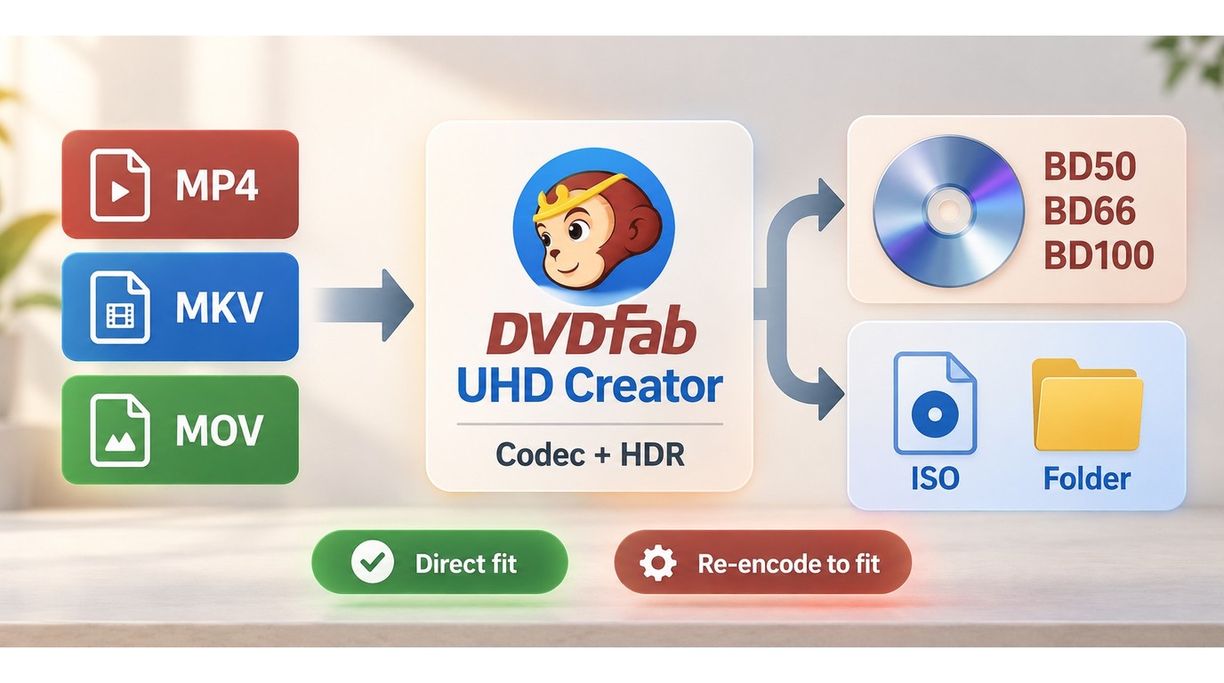 MP4, MKV und MOV mit UHD Authoring zu BD50, BD66, BD100, ISO oder Disc