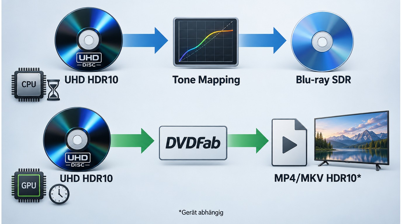 HDR10 wird für Standard-Blu-ray zu SDR, kann beim Dateiexport mit passendem Profil erhalten bleiben