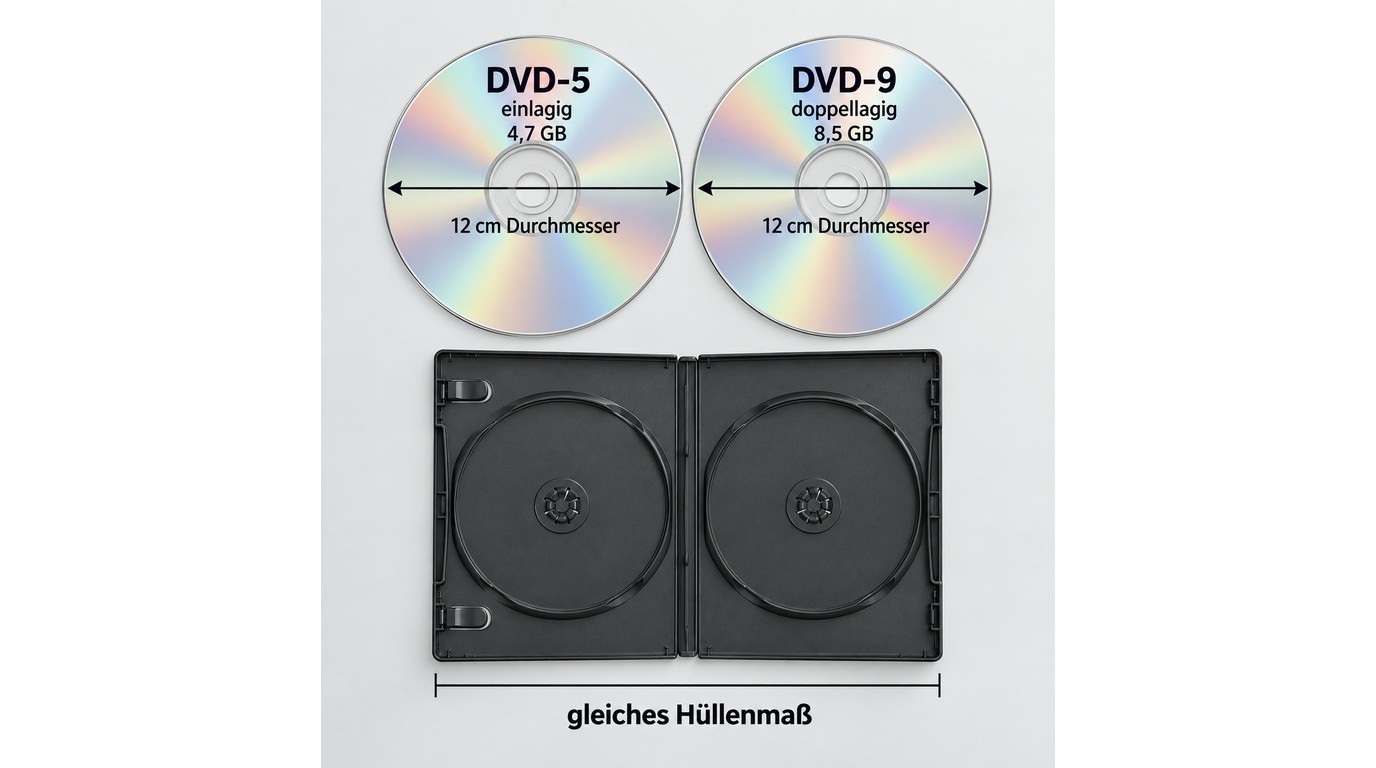 DVD-5 und DVD-9 mit 12 cm Durchmesser und unterschiedlicher Speicherkapazität