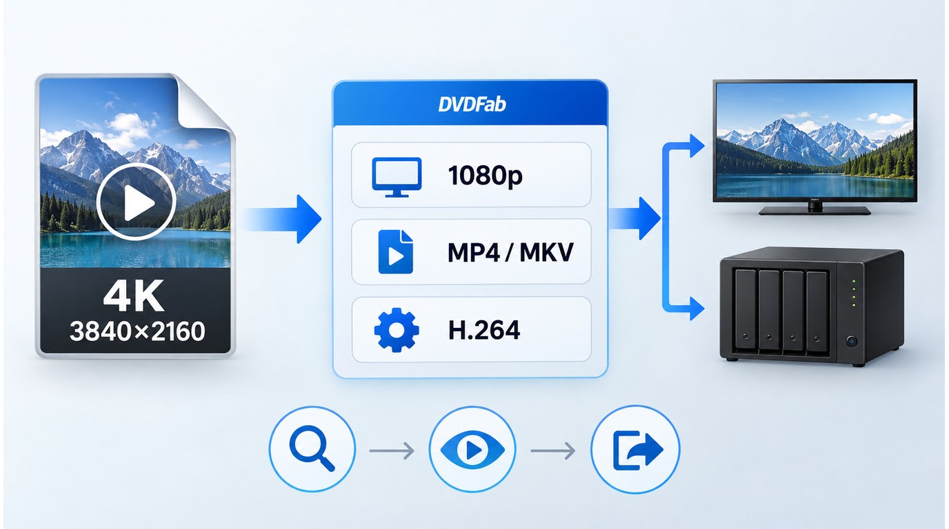 Lokale 4K-Datei als 1080p für TV, NAS oder Smartphone ausgeben