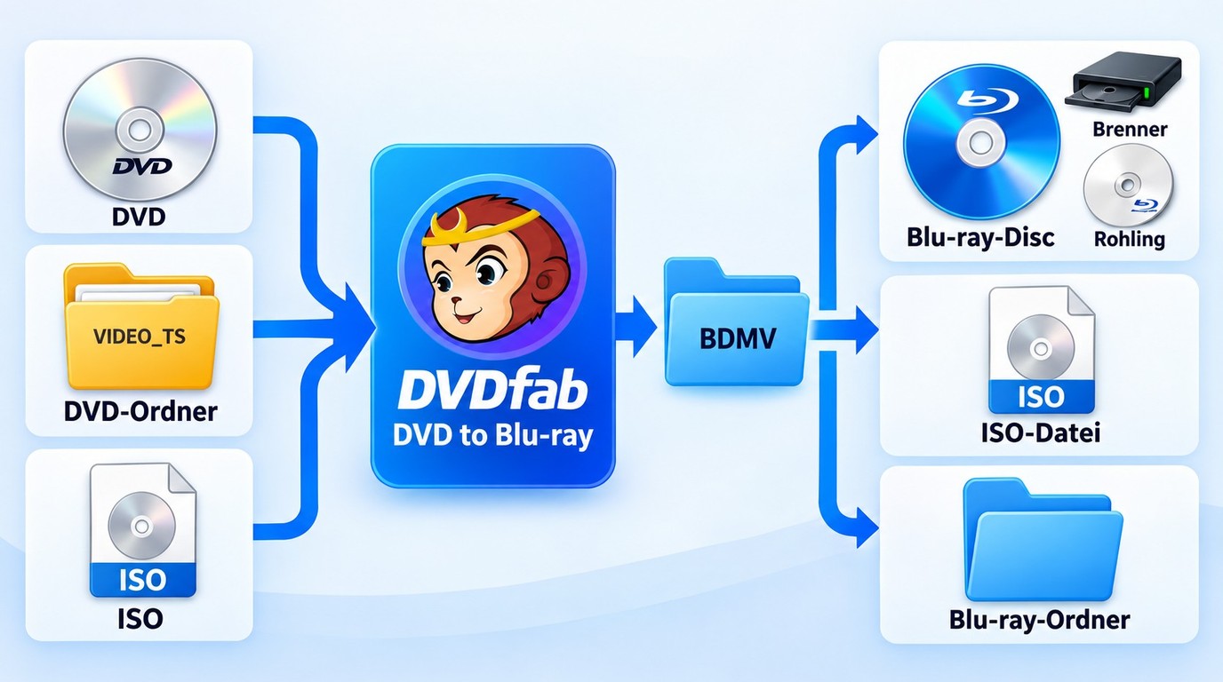 Mehrere DVD-Quellen werden mit DVDFab zu Disc, ISO oder Blu-ray-Ordner gebündelt
